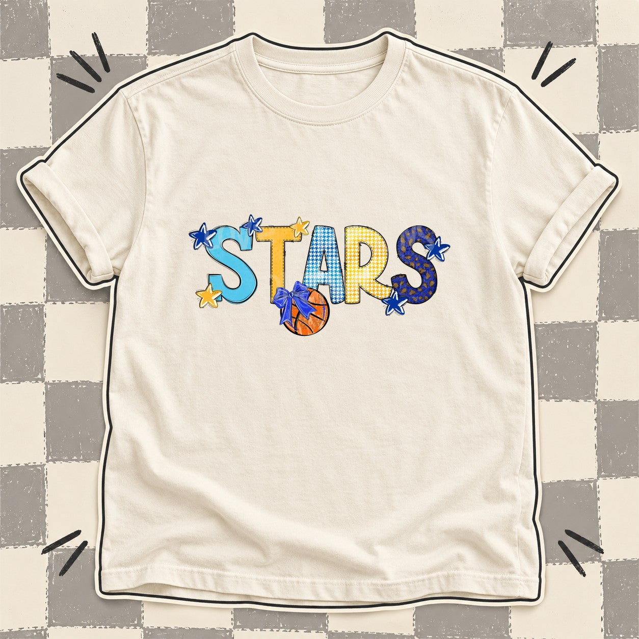 Mixed Doodle Basketball Mascots – Mascot Colors Stars Royal Blue Yellow Gold design