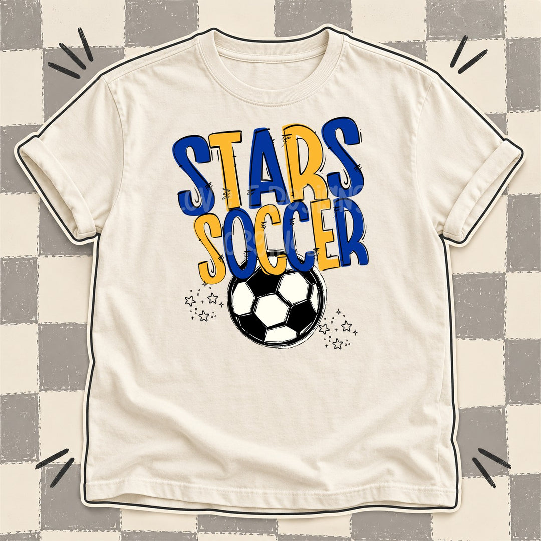 Stars Royal Blue Yellow Gold Team Go Soccer Mascots DTF transfer mockup
