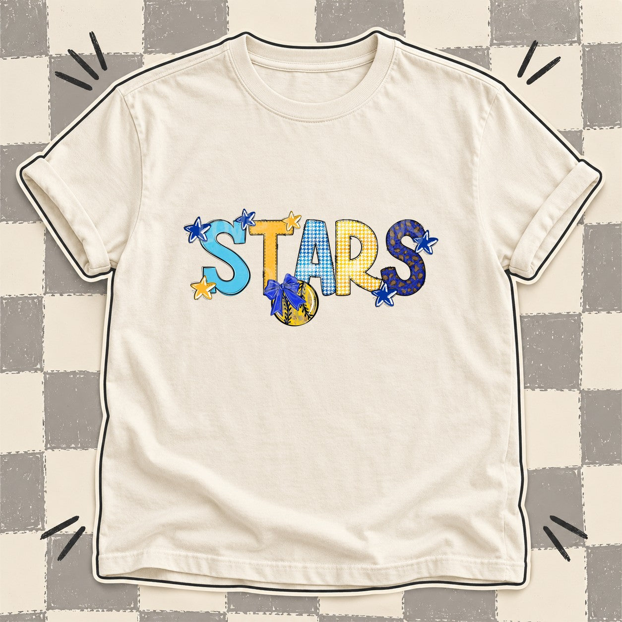 Mixed Doodle Softball Mascots – Mascot Colors Stars Royal Blue Yellow Gold design