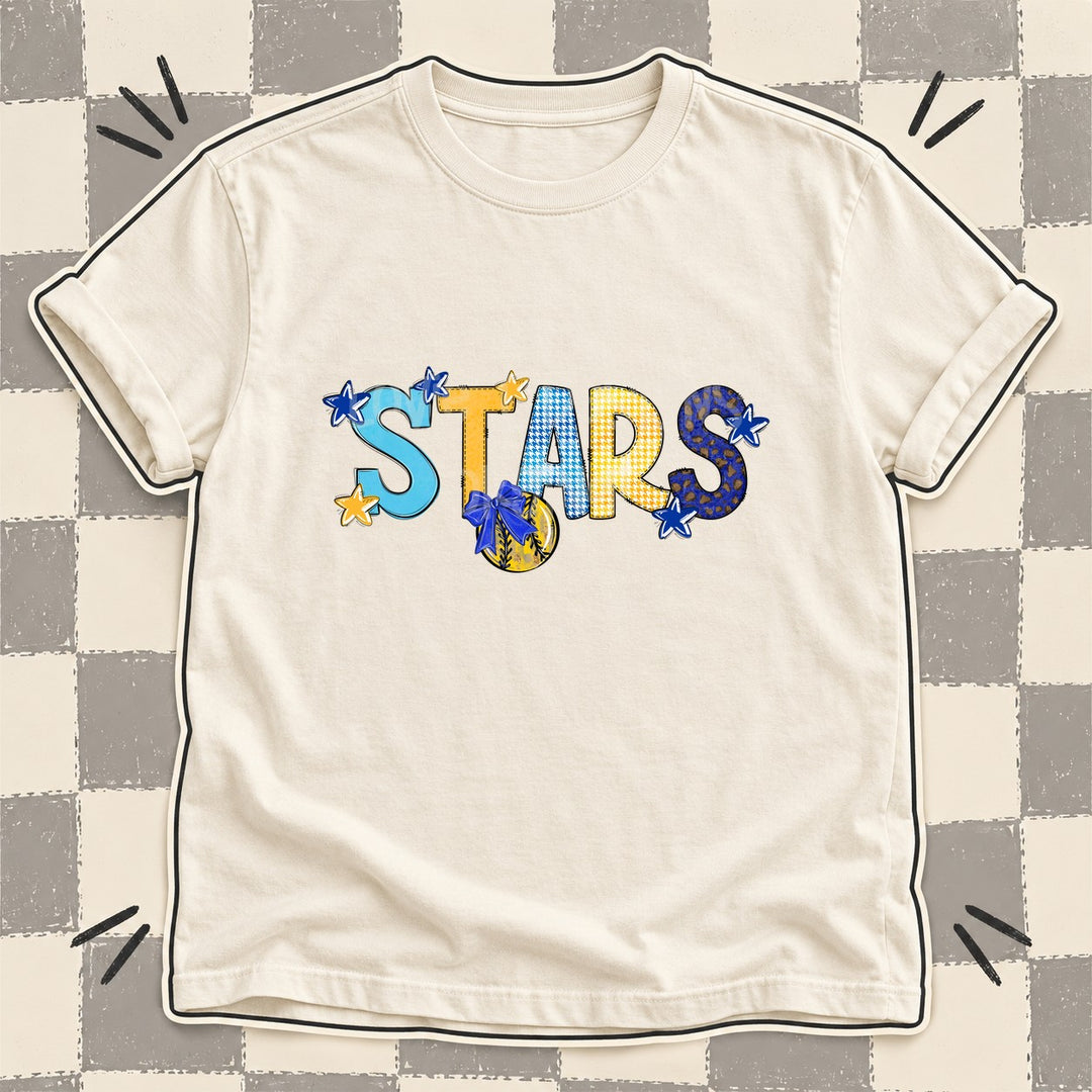 Stars Royal Blue Yellow Gold Mixed Doodle Softball Mascots – Mascot Colors DTF transfer mockup