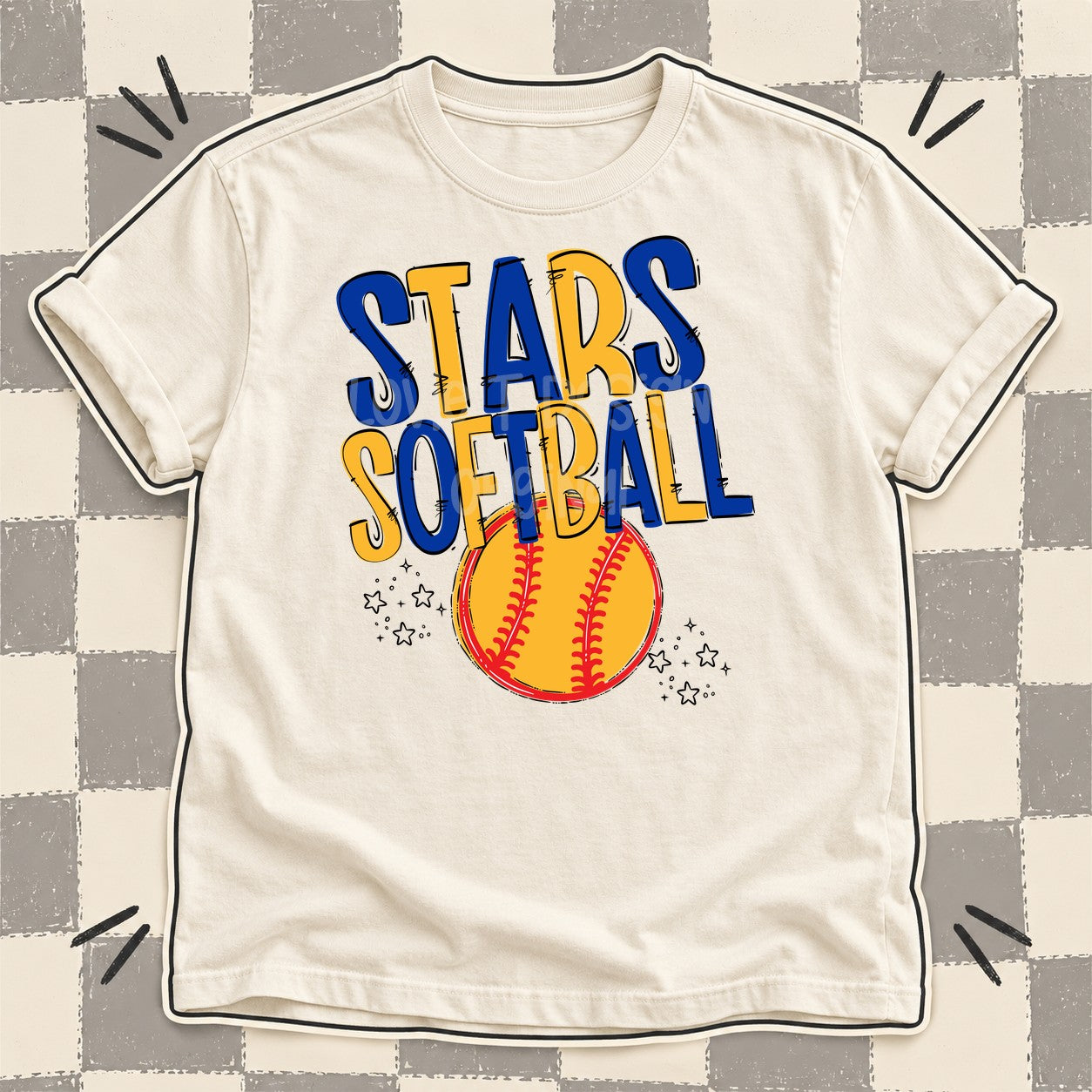 Team Go Softball Mascots Stars Royal Blue Yellow Gold design