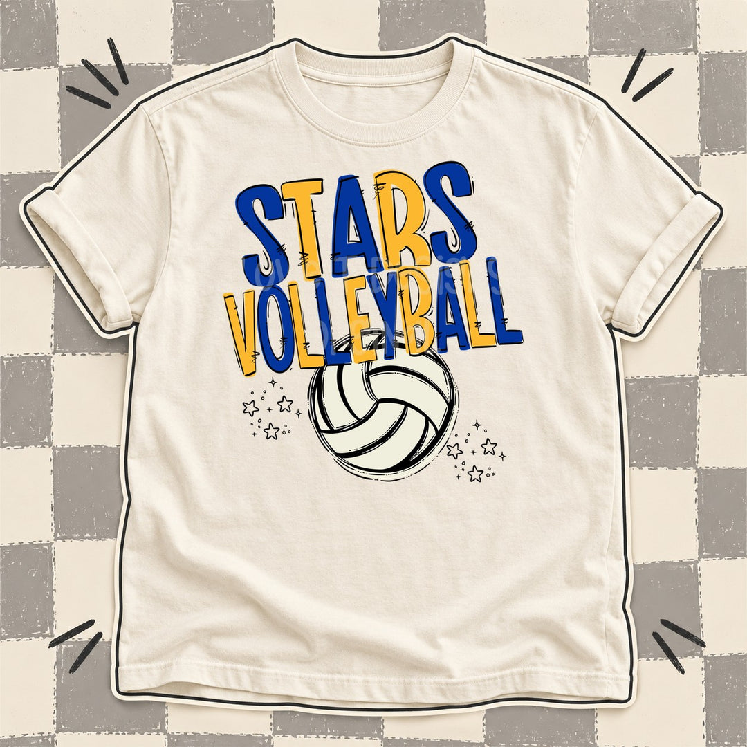 Stars Royal Blue Yellow Gold Team Go Volleyball Mascots DTF transfer mockup