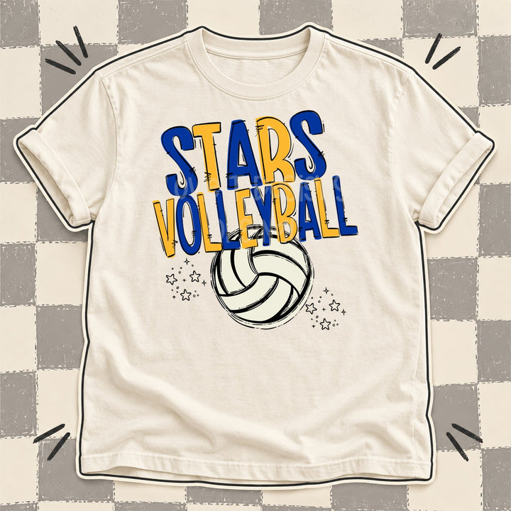 Stars Royal Blue Yellow Gold Team Go Volleyball Mascots DTF transfer mockup