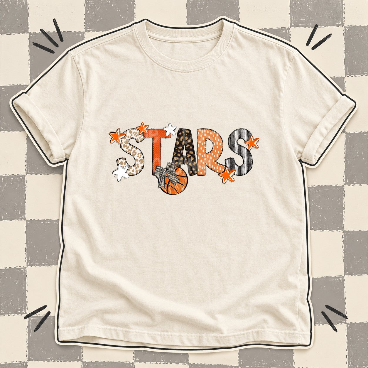 Mixed Doodle Basketball Mascots – Orange and Brown Stars design