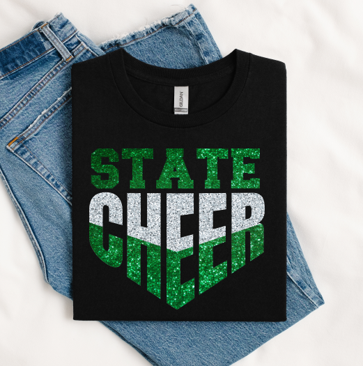STATE CHEER GREEN AND SILVER GLITTER