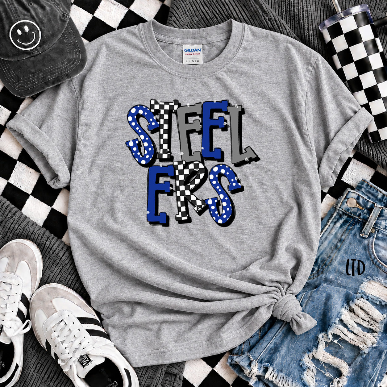 Dot Dot Check Mix Mascots Steelers Royal Blue Gray White design