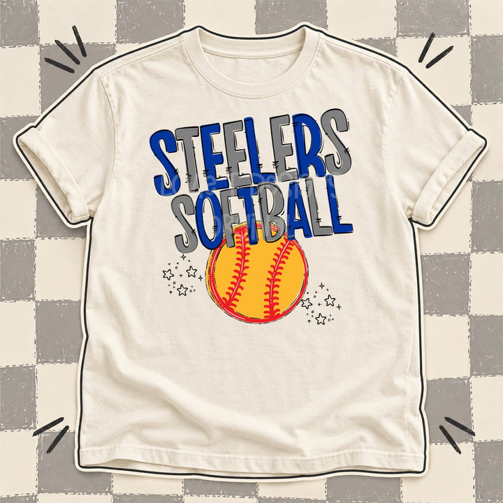 Steelers Royal Blue Gray Team Go Softball Mascots DTF transfer mockup