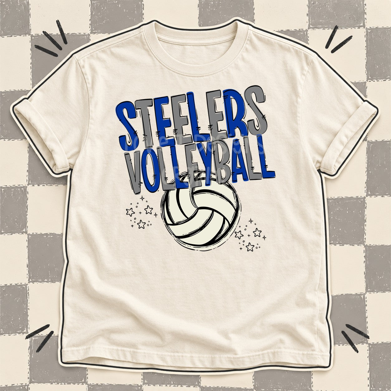 Team Go Volleyball Mascots Steelers Royal Blue Gray design