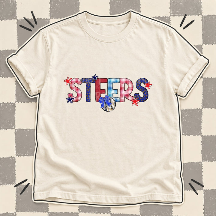 Steers Mixed Doodle Baseball Mascots – Red and Royal DTF transfer mockup