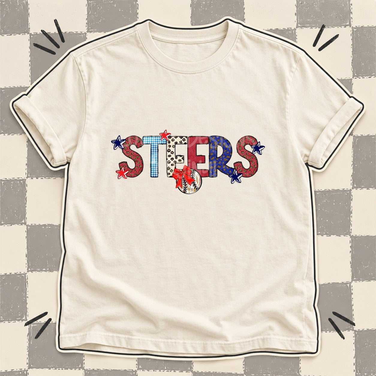 Mixed Doodle Baseball Mascots – Leopard Red Navy Steers design