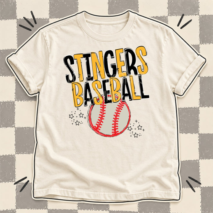 Stingers Black Yellow Gold Team Go Baseball Mascots DTF transfer mockup