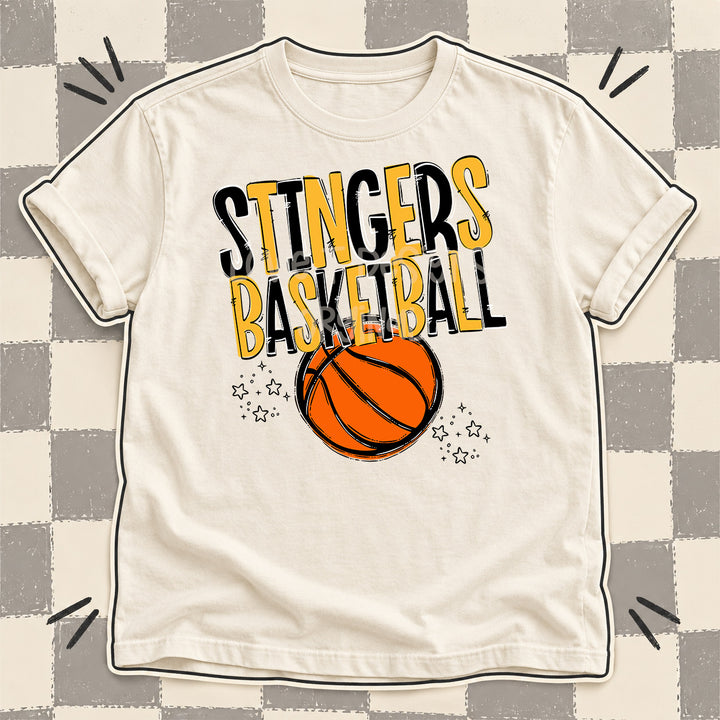 Stingers Black Yellow Gold Team Go Basketball Mascots DTF transfer