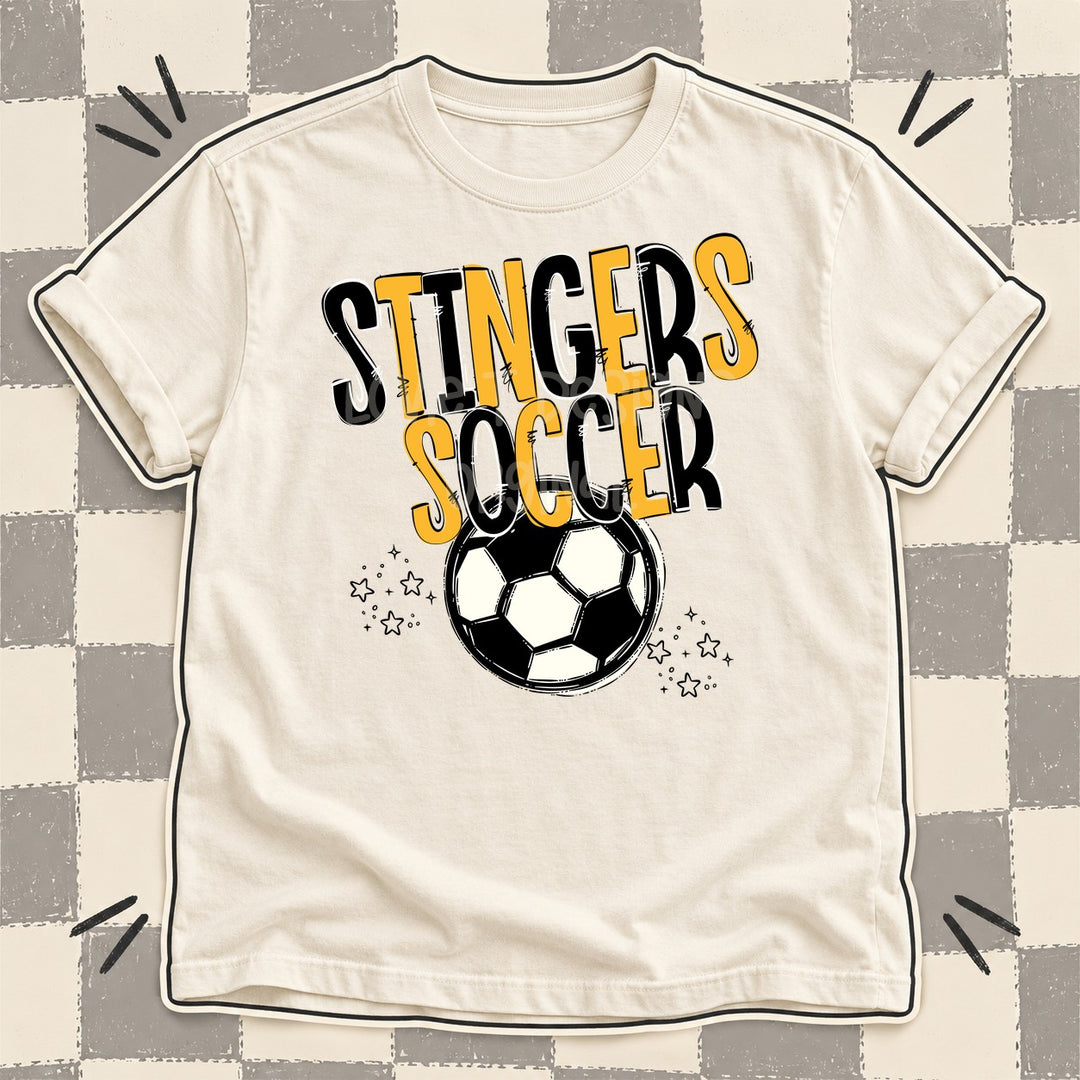 Stingers Black Yellow Gold Team Go Soccer Mascots DTF transfer mockup