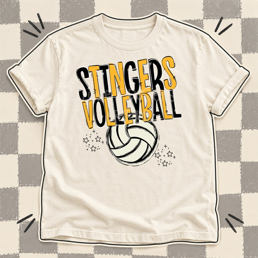 Stingers Black Yellow Gold Team Go Volleyball Mascots DTF transfer mockup