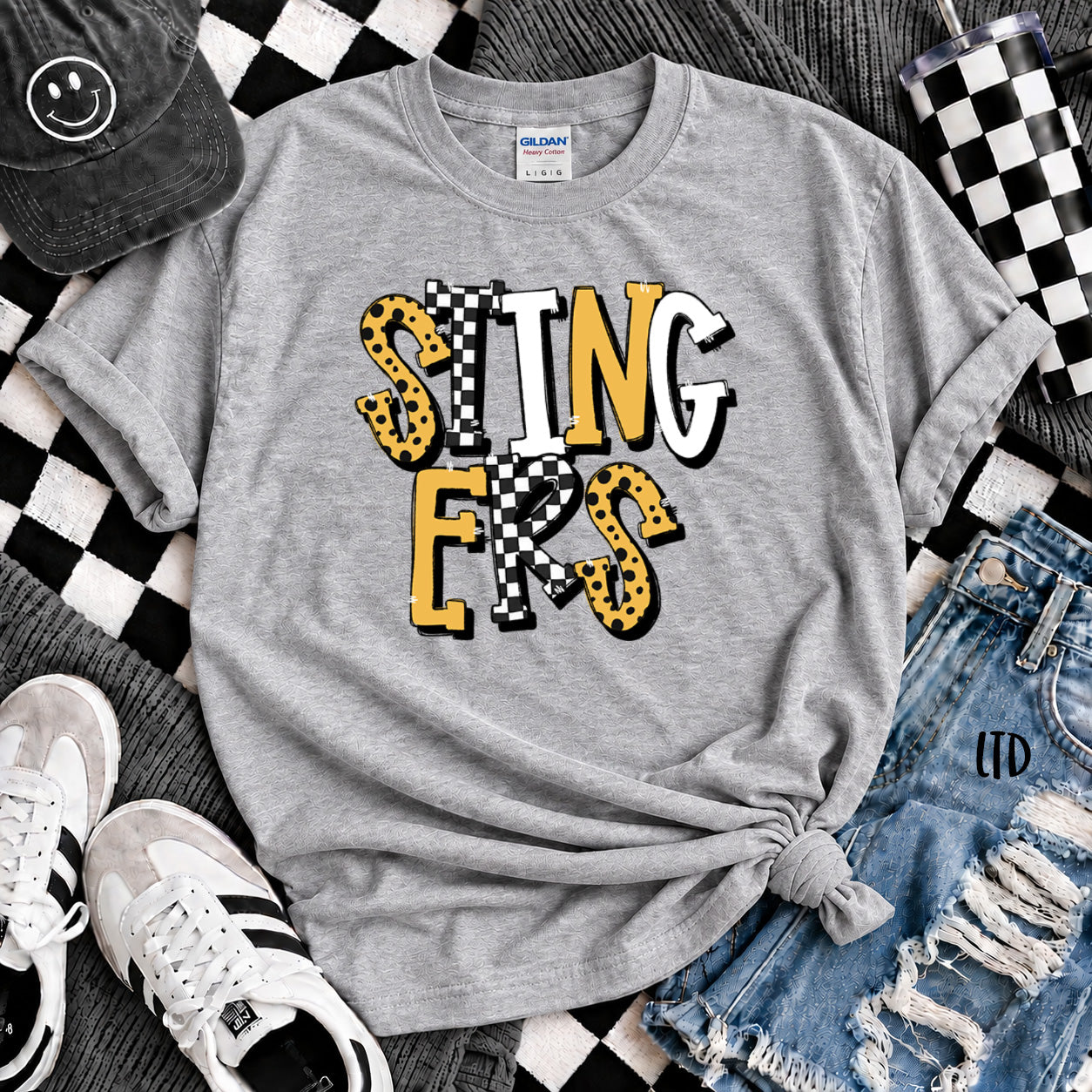 Dot Dot Check Mix Mascots Stingers Black Yellow Gold design