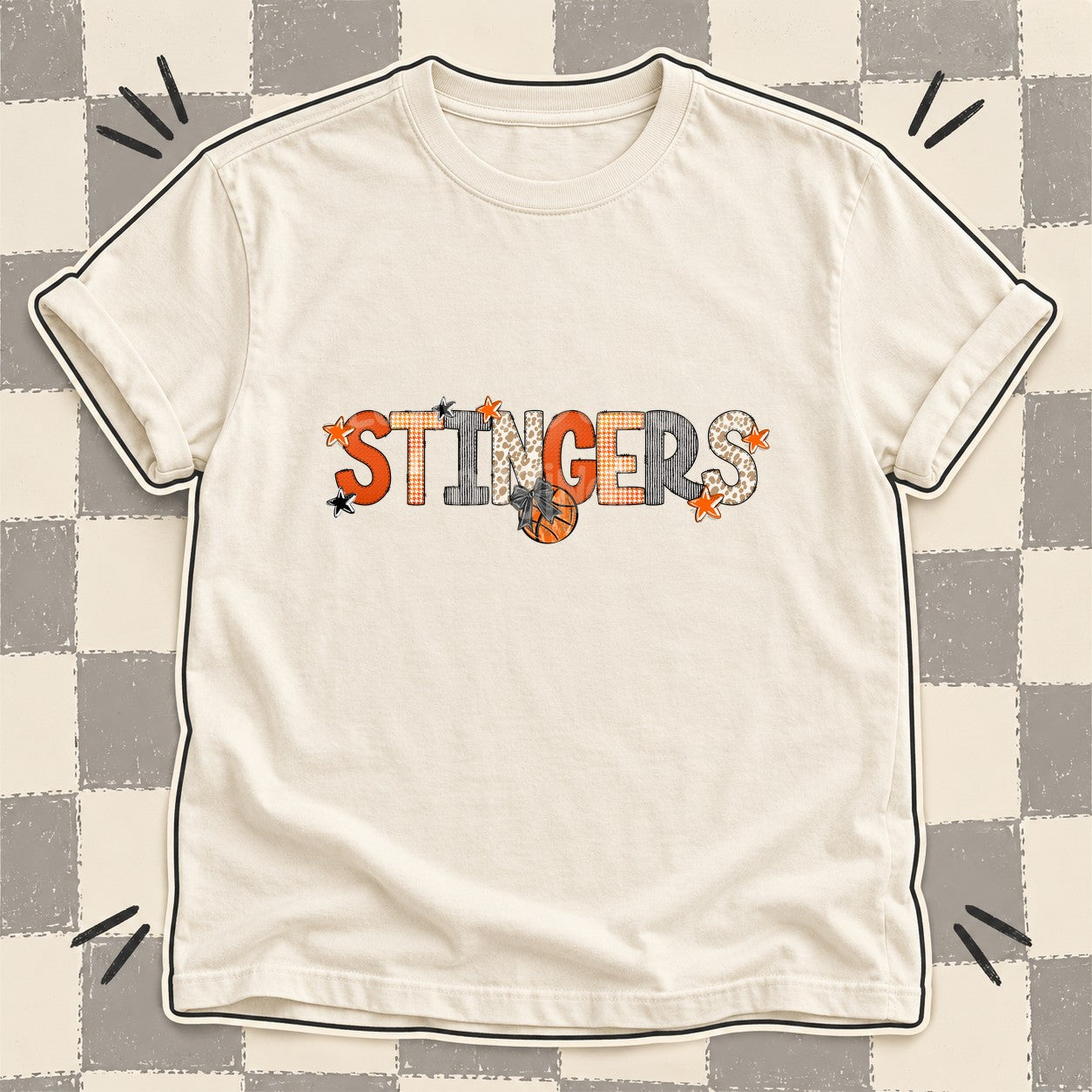 Mixed Doodle Basketball Mascots – Hoops Houndstooth Stingers design