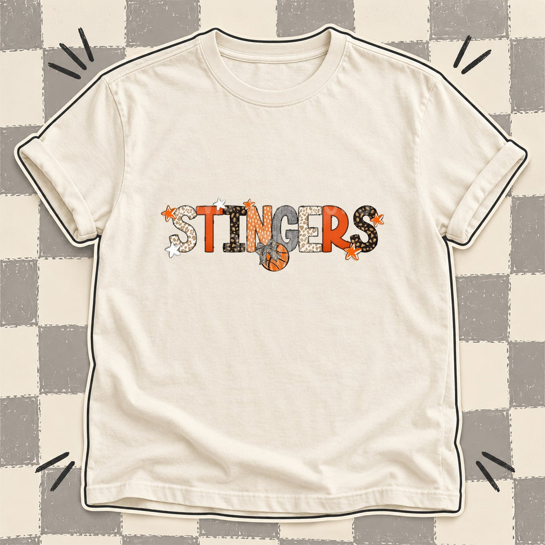 Stingers Mixed Doodle Basketball Mascots – Orange and Brown DTF transfer mockup