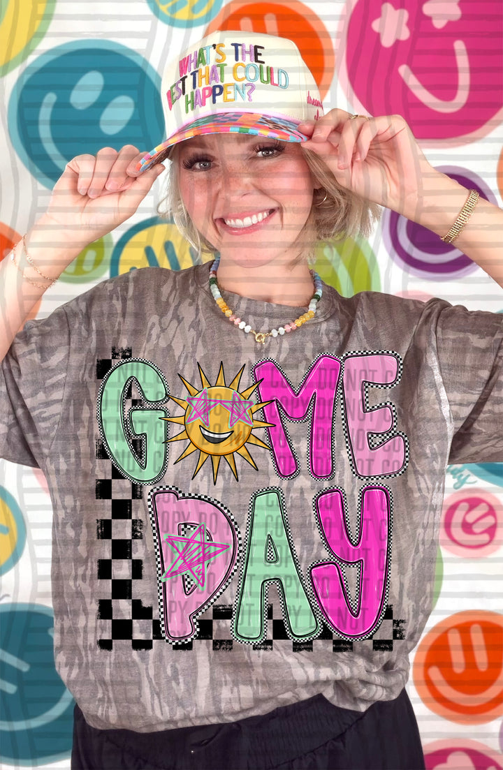 Sun Game Day Starry Eyes mascot DTF transfer
