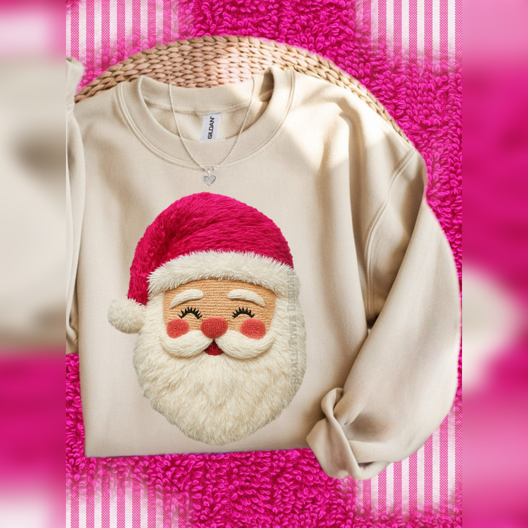 Santa Faux Yarn Pink Hat Light – DTF Transfer