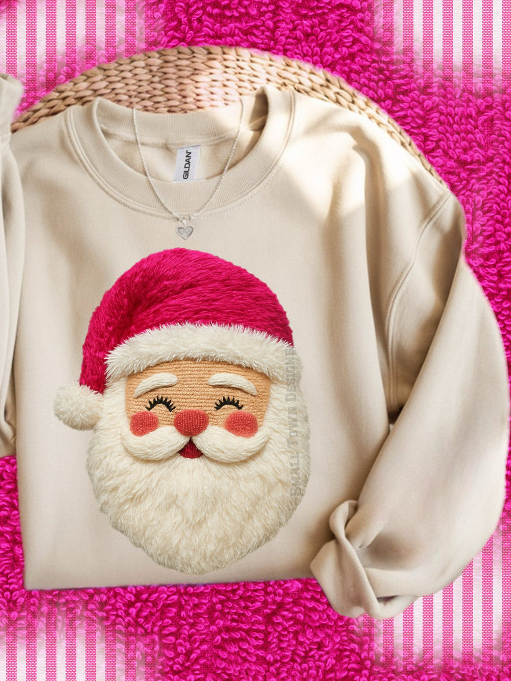 Santa Faux Yarn Pink Hat Light DTF transfer design – image 1