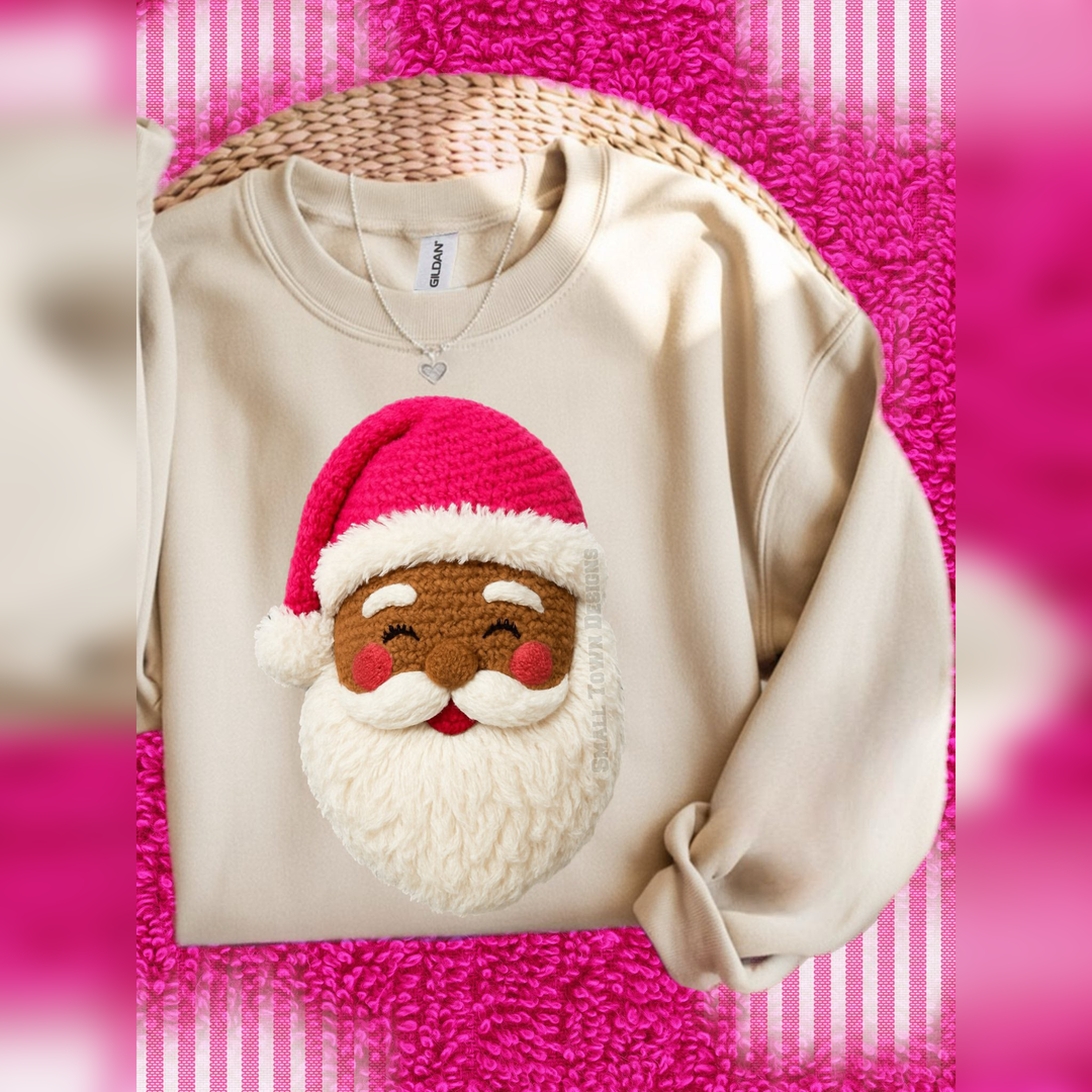 Santa Faux Yarn Pink Hat Dark – DTF Transfer