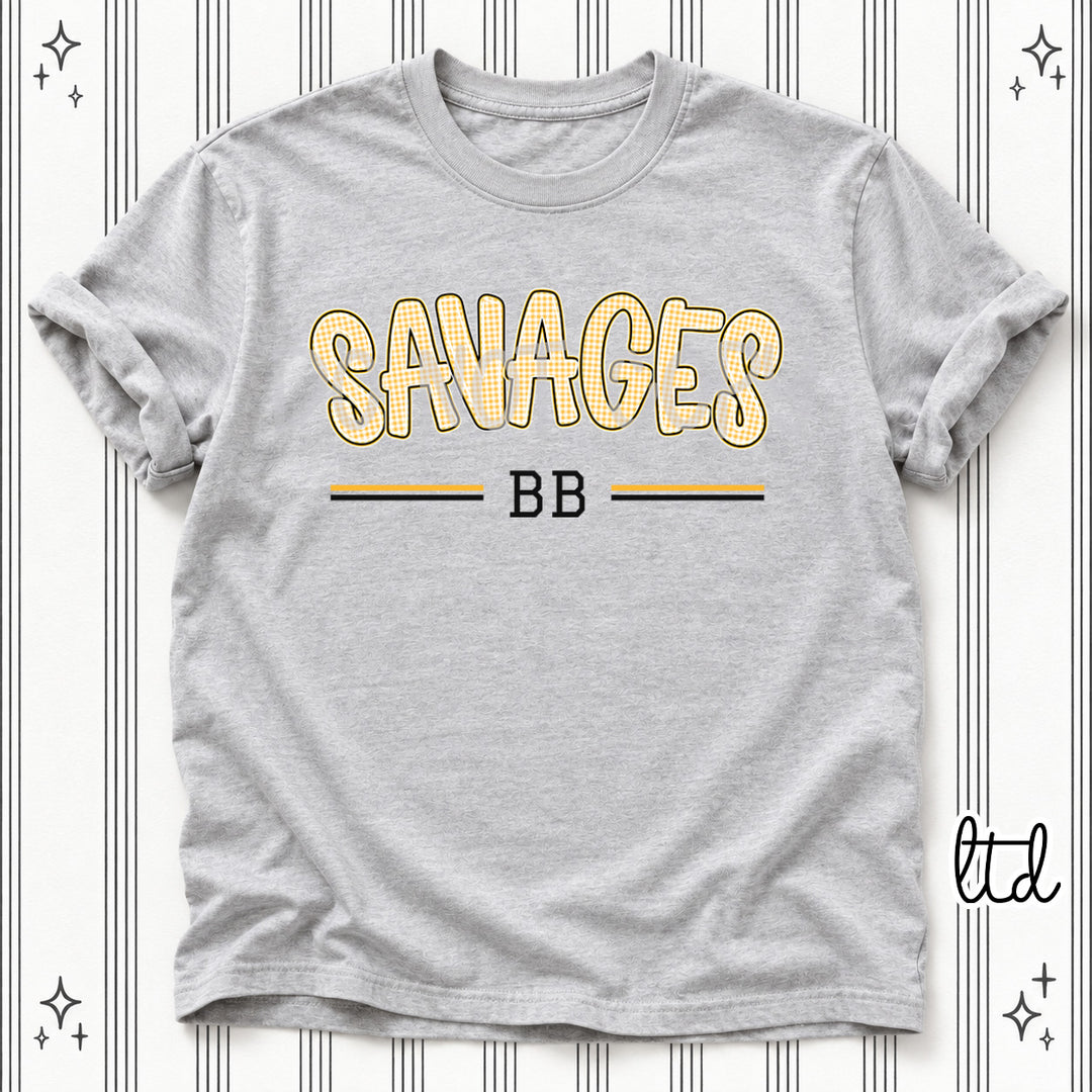 Savages BB Black Yellow Gold Gingham School Spirit DTF transfer