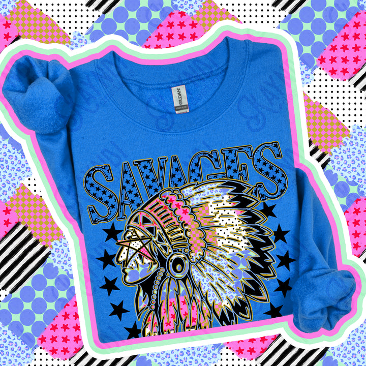 Savages Patchwork Varsity Stars mascot DTF transfer