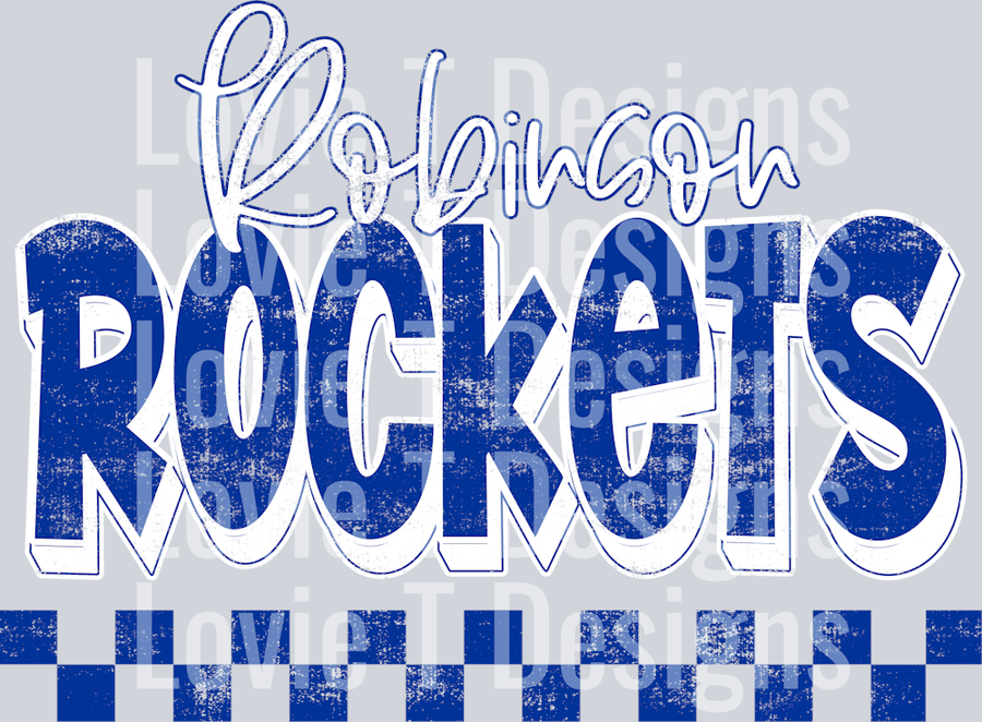 School Spirit Grunge ROBINSON ROCKETS ROYAL AND WHITE