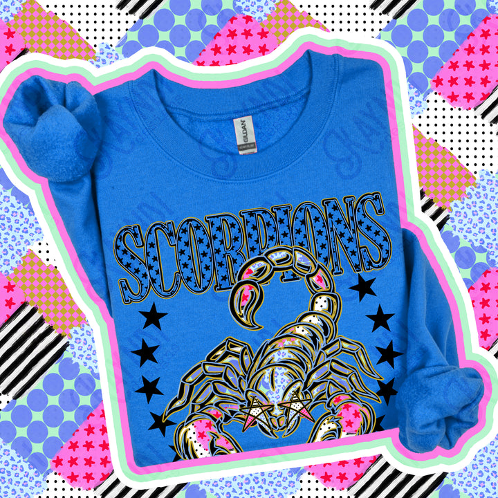 Scorpions Patchwork Varsity Stars mascot DTF transfer