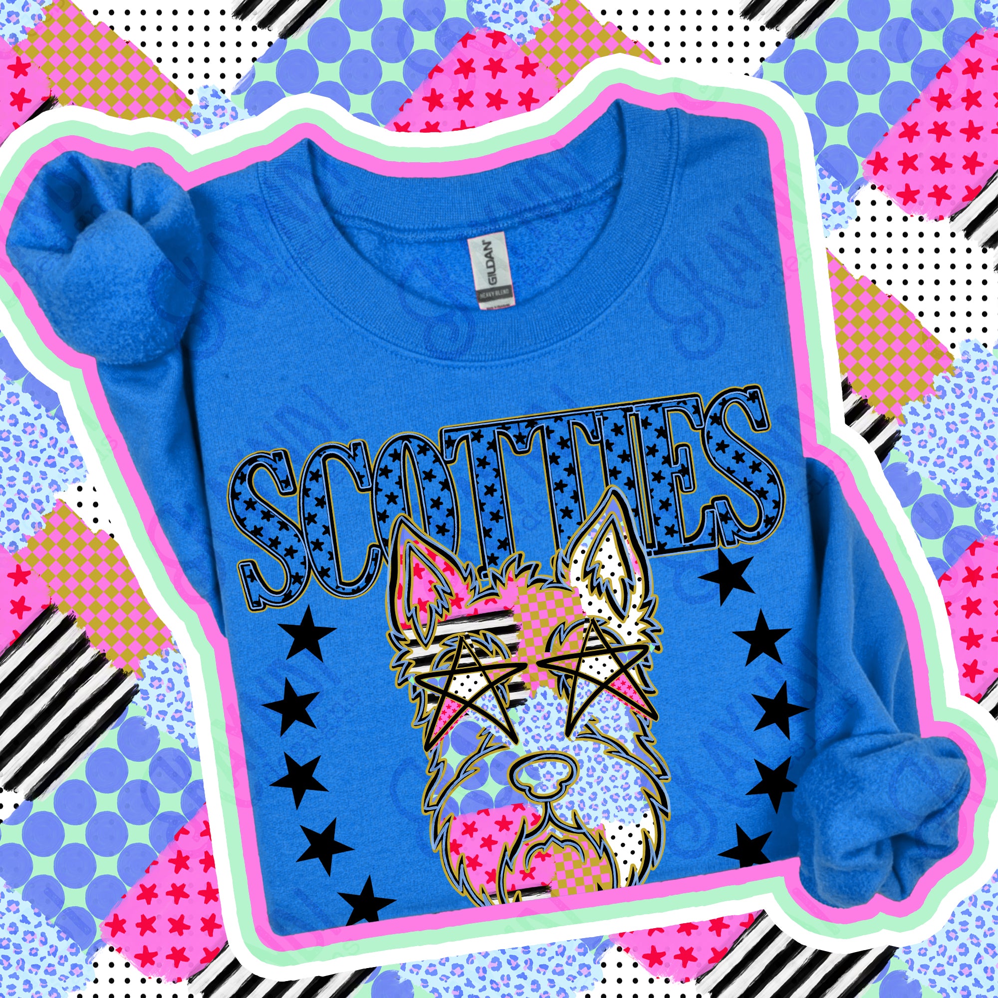 Patchwork Varsity Stars Mascots Scotties design