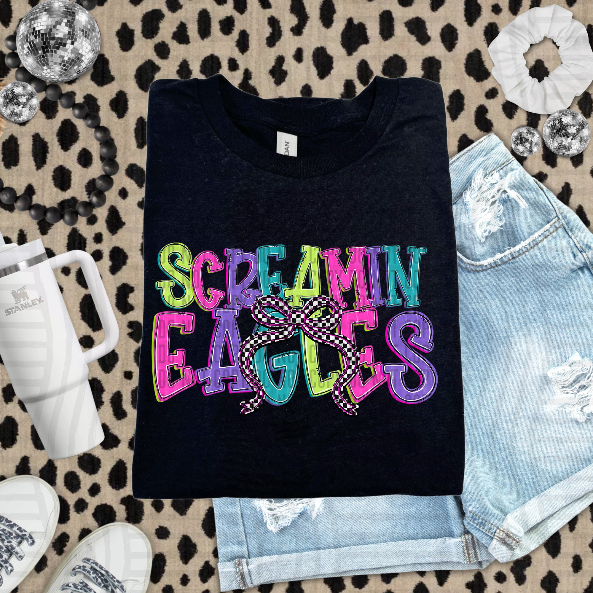 Checker Neons Stacked Mascots Screamin Eagles design