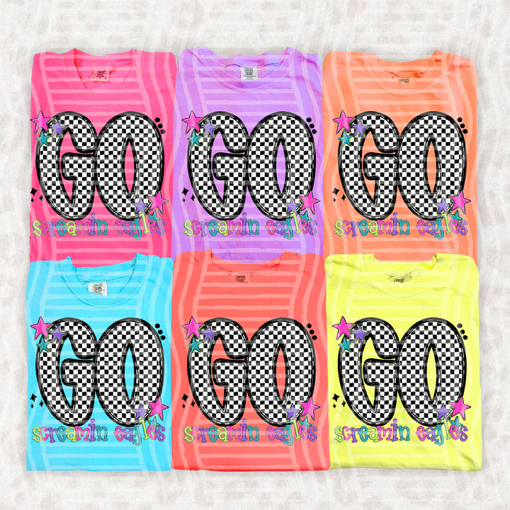 Screamin Eagles Go Checker Neons mascot DTF transfer