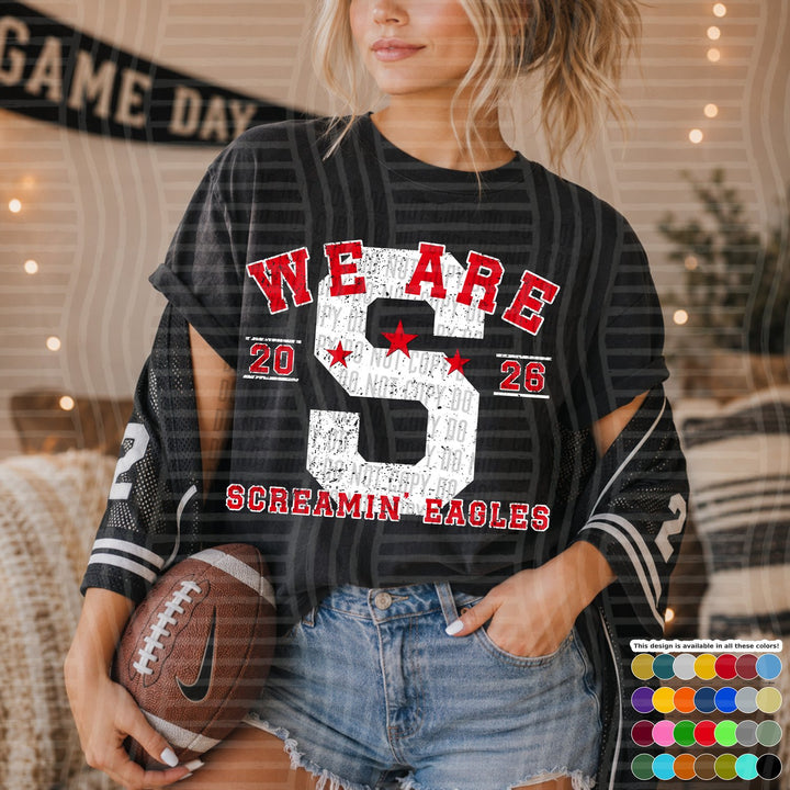 Screamin' Eagles Varsity Initials White Outline Mascots DTF transfer