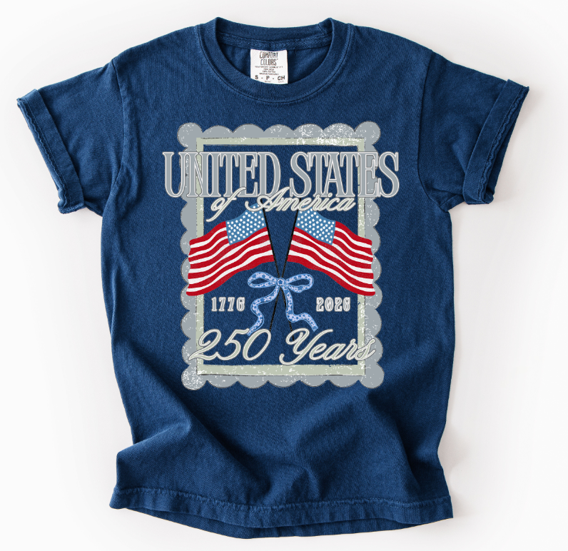 UNITED STATES OF AMERICA 250 YEARS Americana DTF transfer design