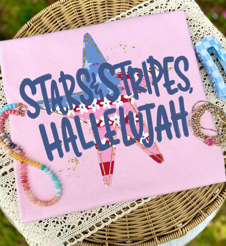 STARS AND STRIPES HALLELUJAH DARK BLUE Americana DTF transfer design