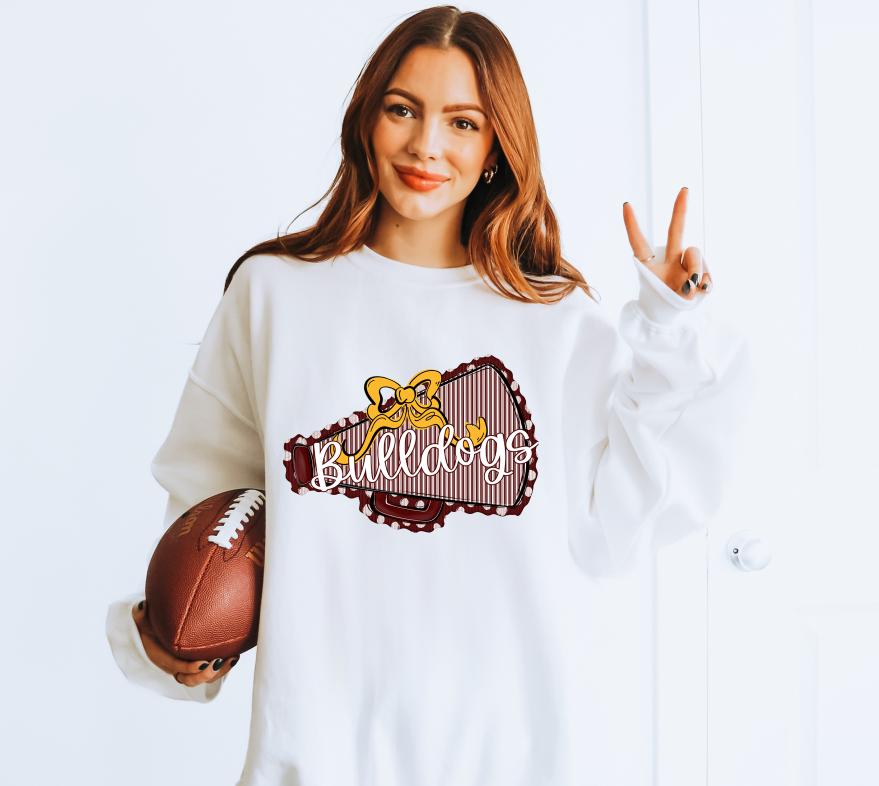 MEGAPHONES AND BOWS MAROON AND YELLOW BOW BULLDOGS