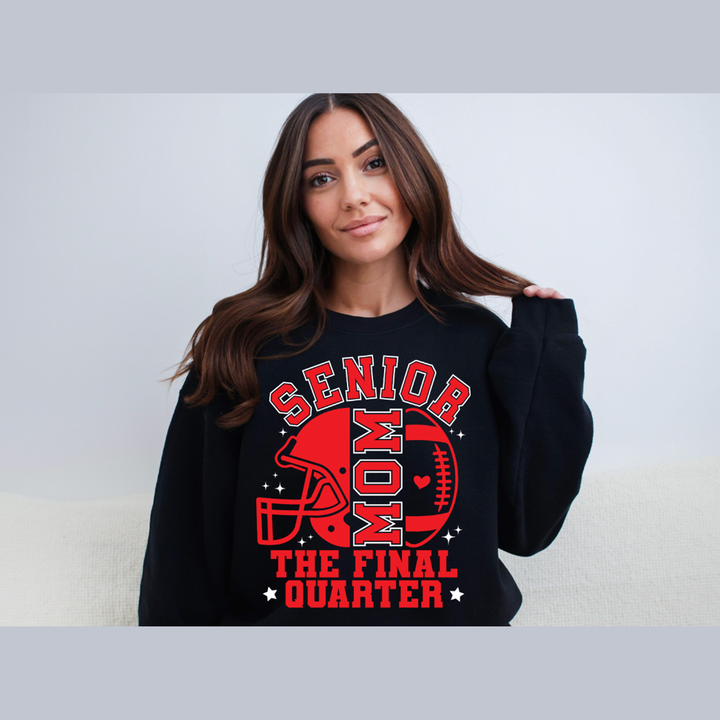 Senior Football Mom the Final Quarter Red + White Accents – DTF Transfer