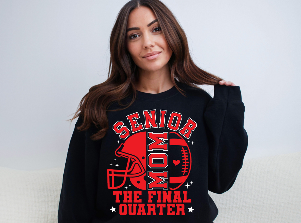 Senior Football Mom the Final Quarter Red + White Accents DTF transfer design – image 1