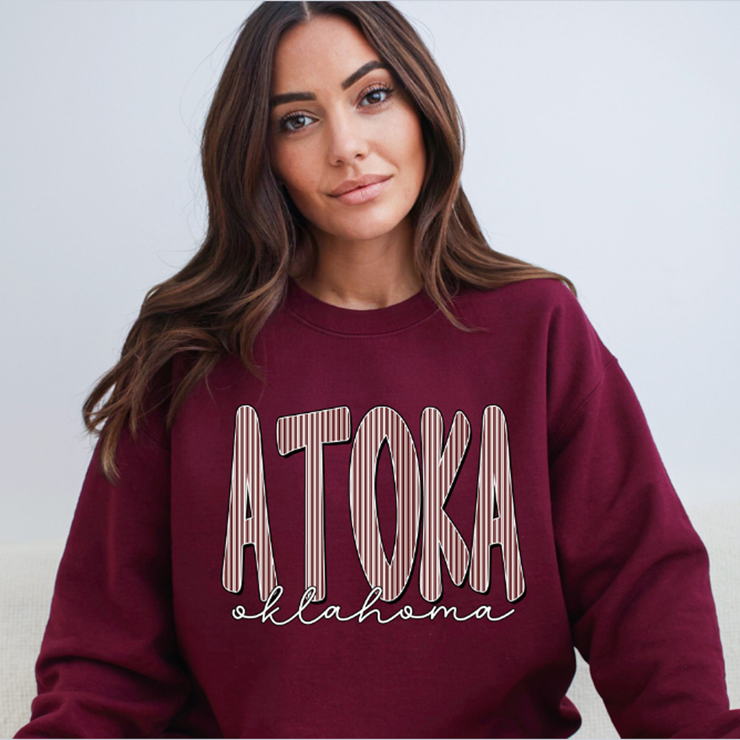 Custom Seersucker Word Atoka Oklahoma Maroon – DTF Transfer – product image