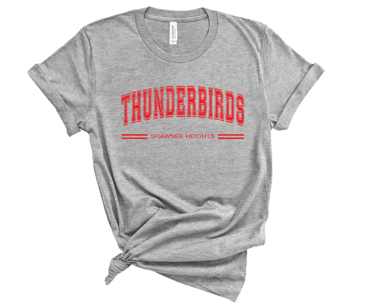 THUNDERBIRDS SHAWNEE HEIGHTS RED VARSITY DISTRESSED