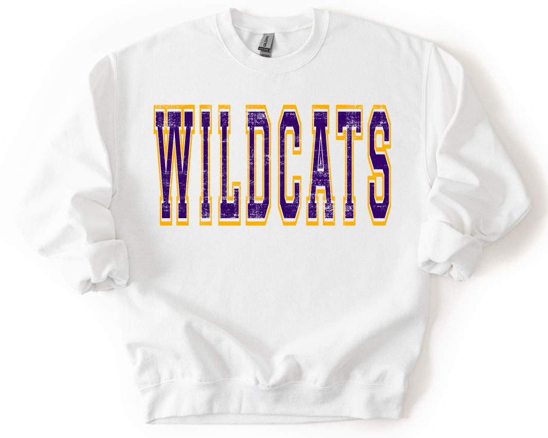 VARSITY OVERSIZED WILDCATS YELLOW GOLD AND PURPLE