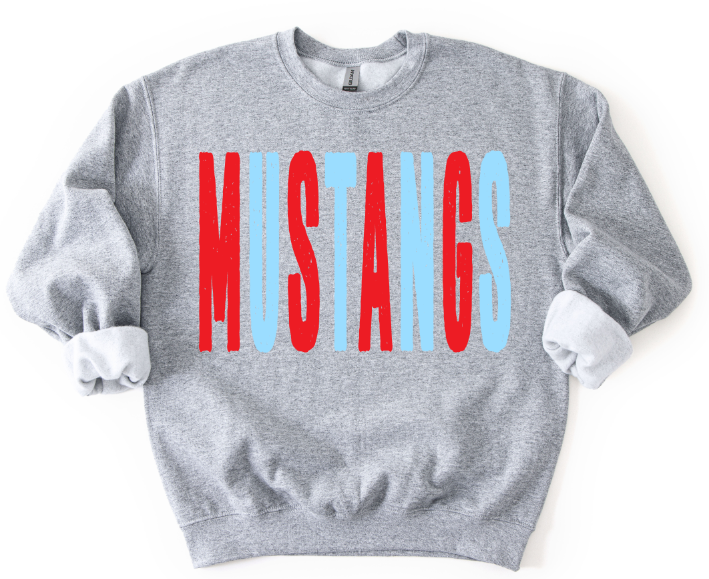MUSTANGS CAROLINA BLUE AND RED OVERSIZED GRUNGE MASCOT