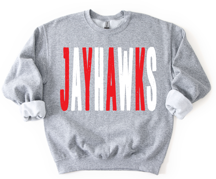JAYHAWKS RED AND WHITE OVERSIZED GRUNGE MASCOT