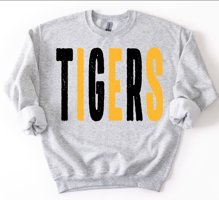 Tigers Black Yellow Gold Grunge Mascot DTF transfer design – image 1