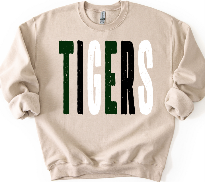 TIGERS DARK GREEN BLACK AND WHITE OVERSIZED GRUNGE MASCOT