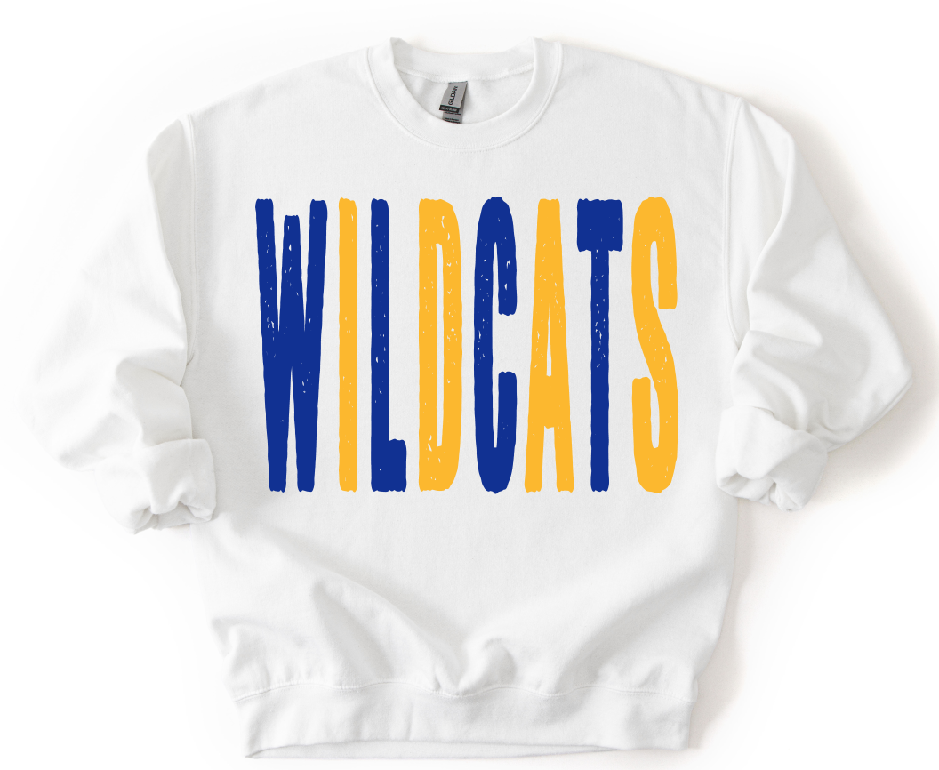 WILDCATS ROYAL BLUE AND YELLOW GOLD OVERSIZED GRUNGE MASCOT