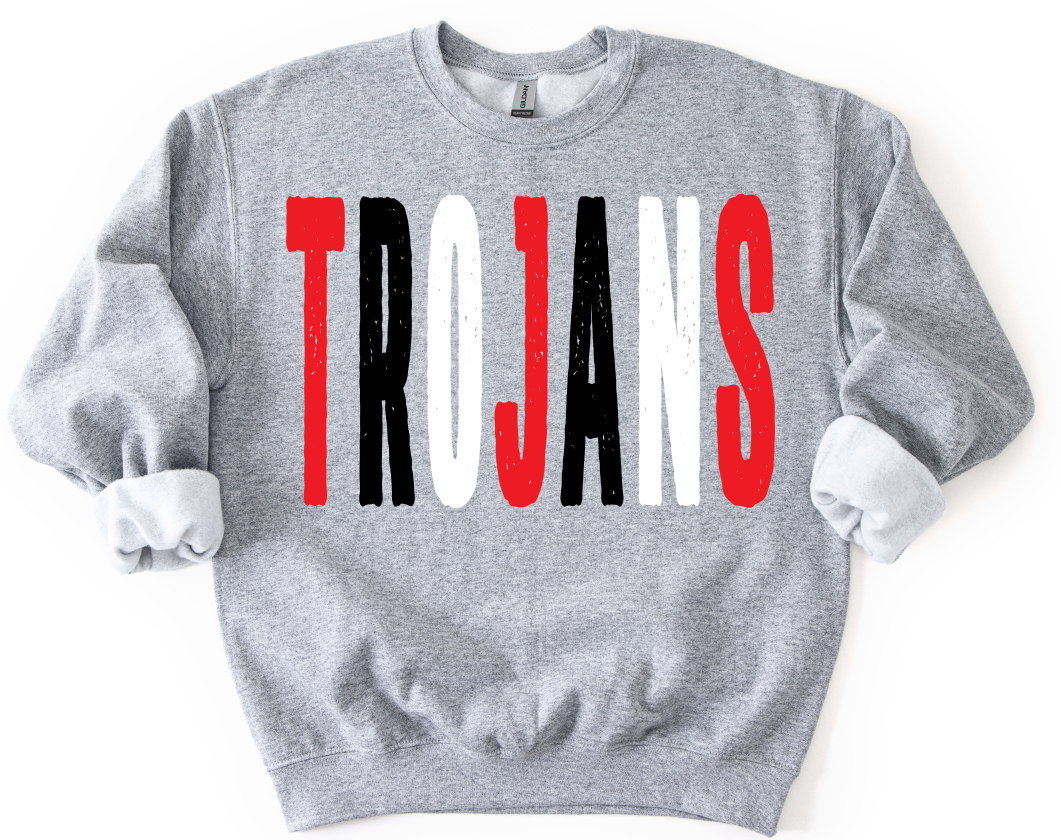 TROJANS RED BLACK AND WHITE OVERISIZED GRUNGE MASCOT