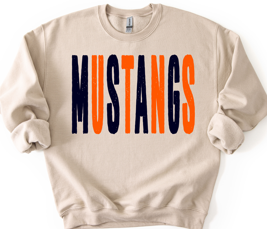 MUSTANGS NAVY AND ORANGE OVERISIZED GRUNGE MASCOT