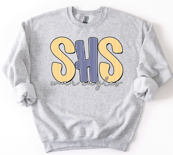 SHS WAR EAGLE YELLOW AND NAVY SEERSUCKER WORD