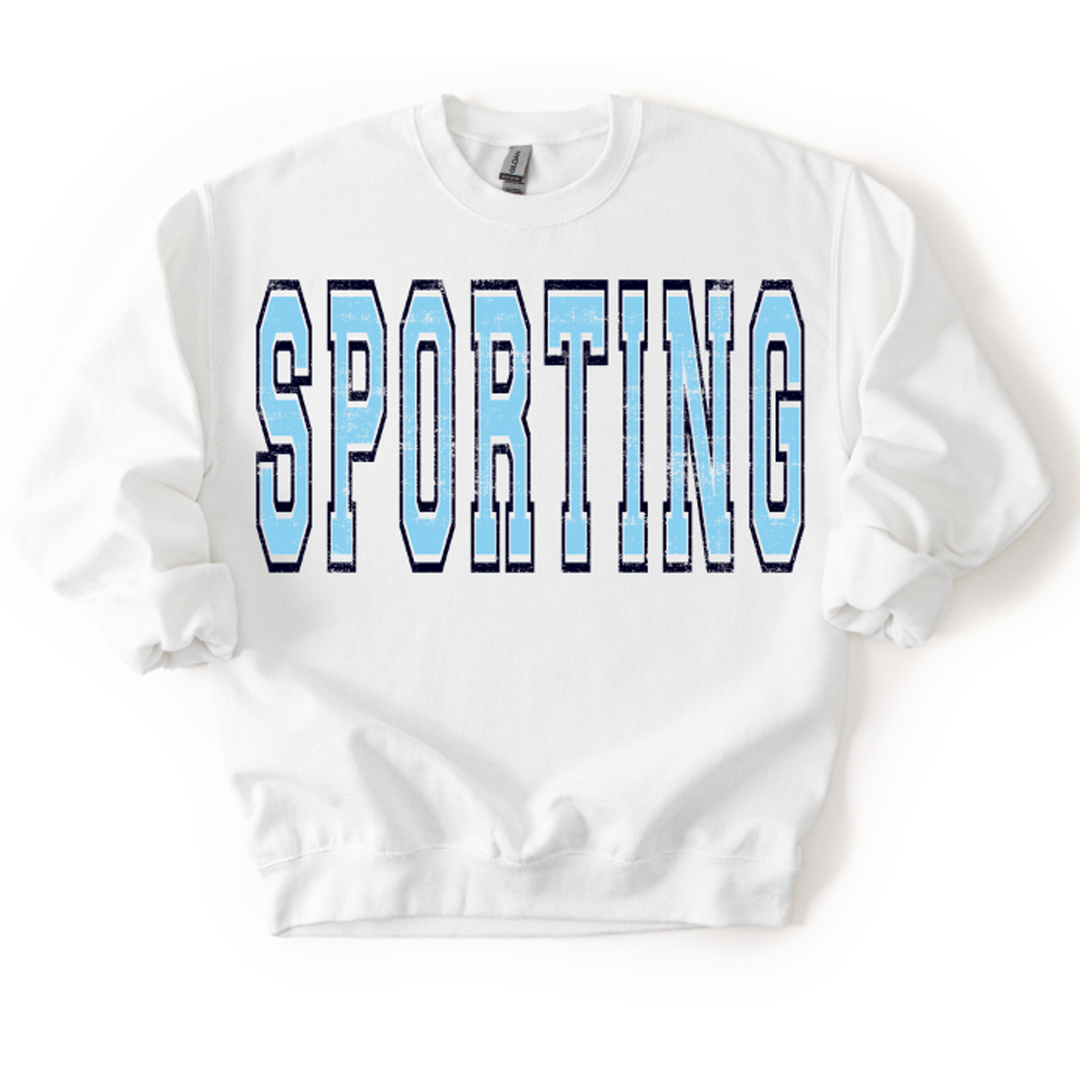Sporting Baby Blue and Navy Varsity Grunge Mascot – DTF Transfer